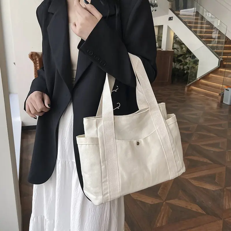 Student Classroom Canvas Handbag New Shoulder Tote Bag Large Capacity Commuter Shopping Bag For Women