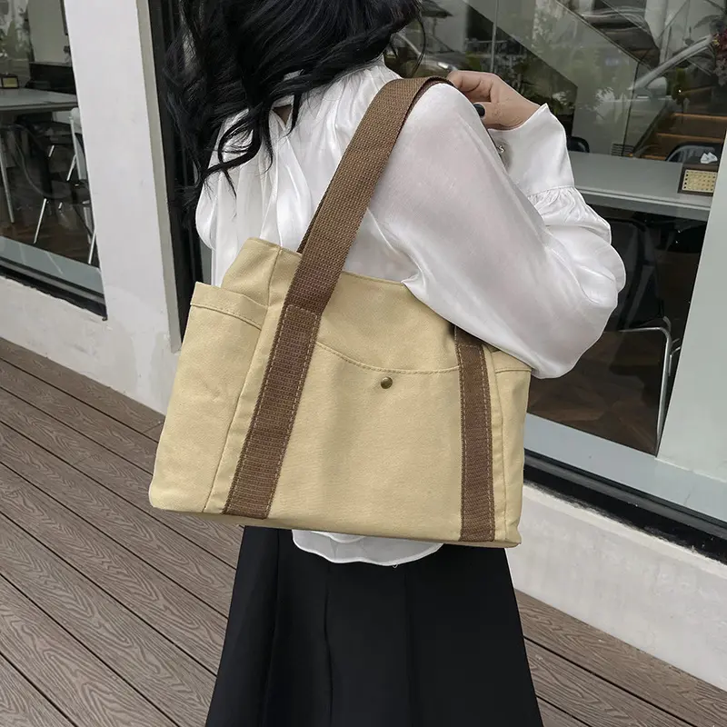 Student Classroom Canvas Handbag New Shoulder Tote Bag Large Capacity Commuter Shopping Bag For Women