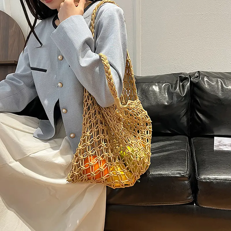 Hollow Out Shoulder Bags Fashion Cotton Rope Fishing Net Underarm Bag Women's Knitting Handbag Summer Beach Totes
