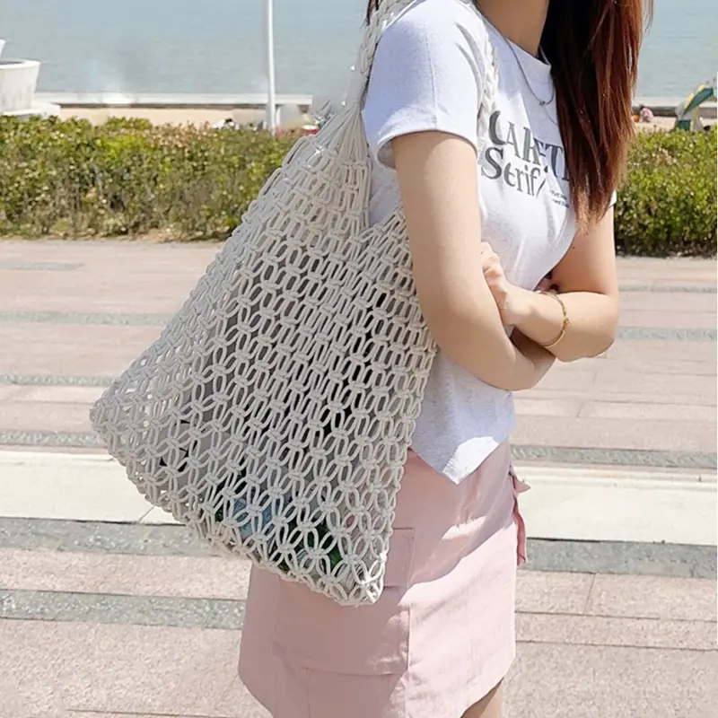 Hollow Out Shoulder Bags Fashion Cotton Rope Fishing Net Underarm Bag Women's Knitting Handbag Summer Beach Totes