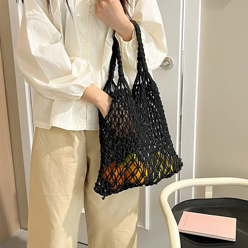 Hollow Out Shoulder Bags Fashion Cotton Rope Fishing Net Underarm Bag Women's Knitting Handbag Summer Beach Totes