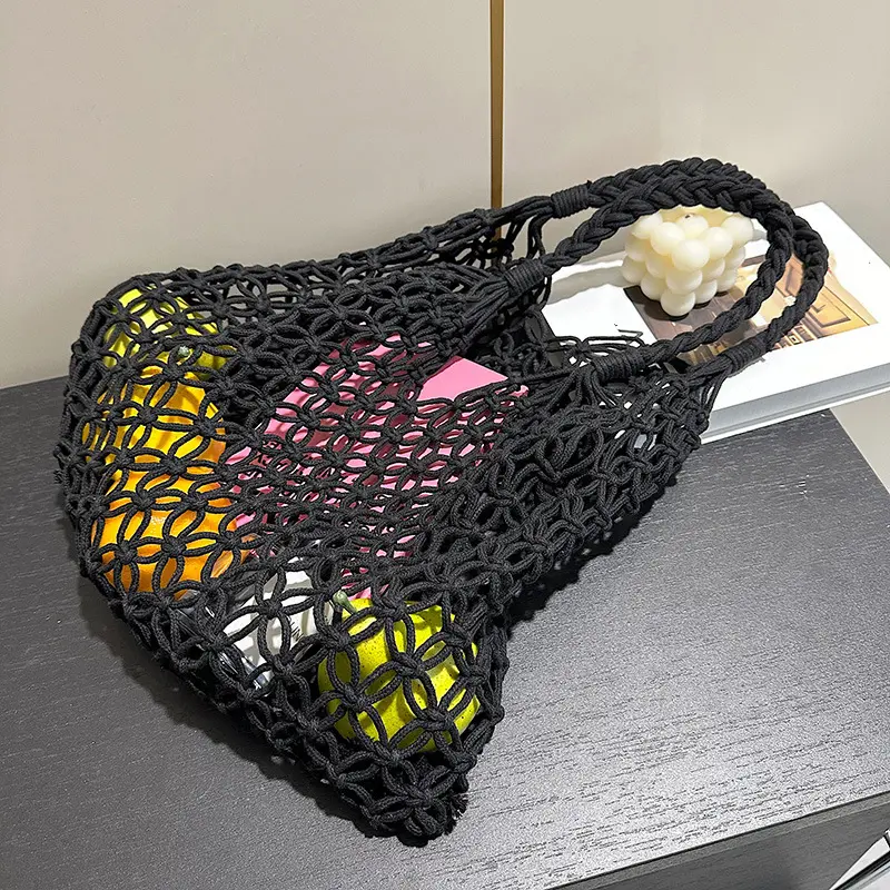 Hollow Out Shoulder Bags Fashion Cotton Rope Fishing Net Underarm Bag Women's Knitting Handbag Summer Beach Totes