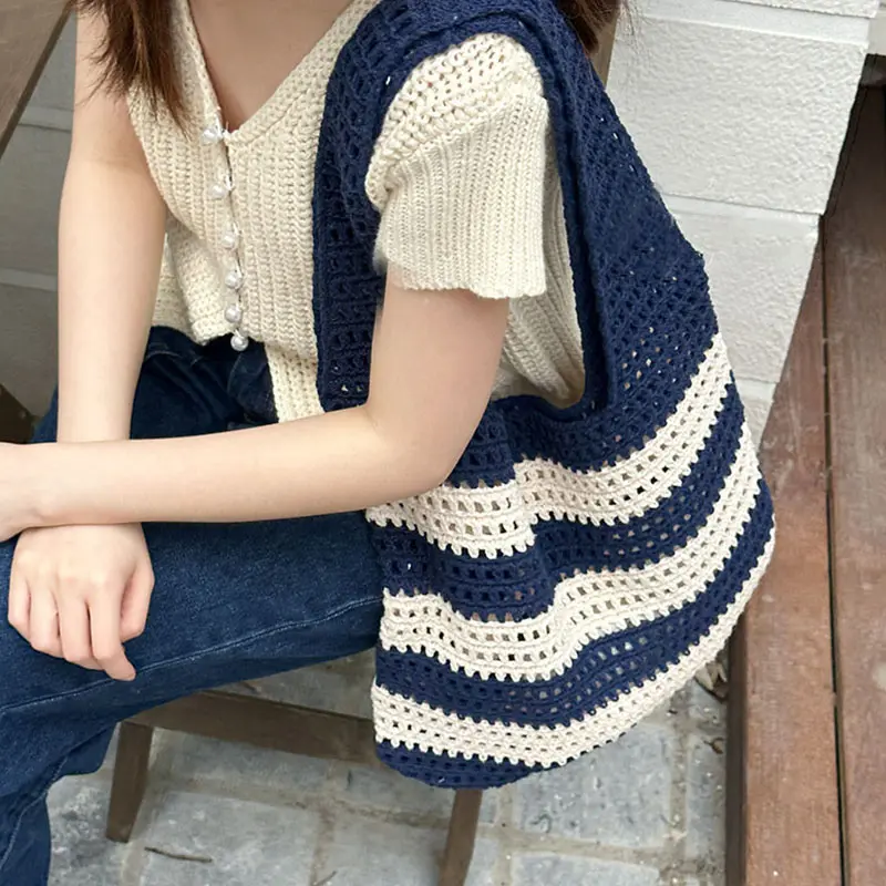 Versatile Shoulder Bag Large Capacity Knitted Bag for Women Girl Tote Bag Purse Fashion Casual  Crochet Handbags