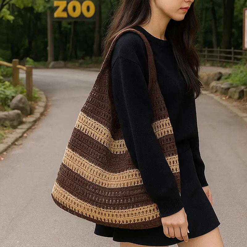 Versatile Shoulder Bag Large Capacity Knitted Bag for Women Girl Tote Bag Purse Fashion Casual  Crochet Handbags