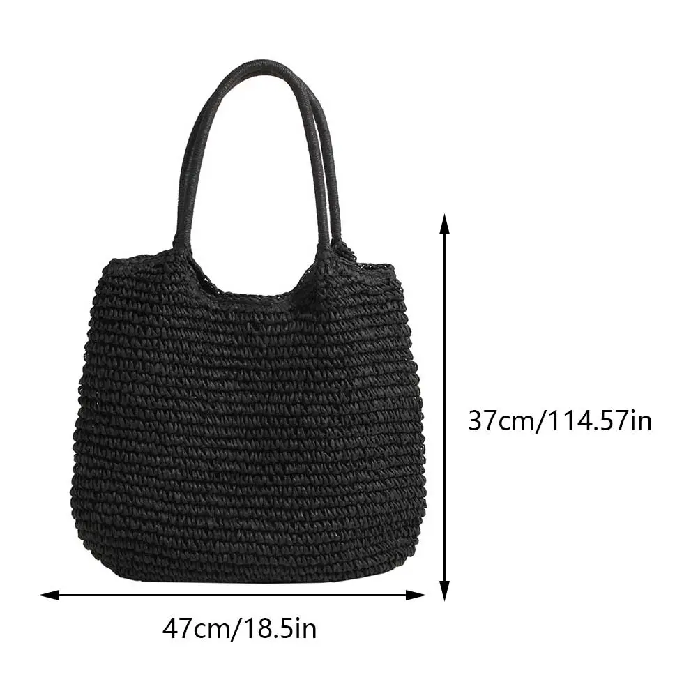 Women Straw Tote Handbag Large Capacity Crochet Beach Handbag Hasp Closure Simple Weaving Handbag Ladies Summer Daily Bag