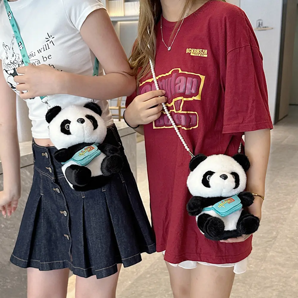 Japanese Cute Cartoon Panda Satchel Soft Plush Women's Crossbody Bags Winter Kawaii Doll Small Mobile Phone Pouch for Teen Girls