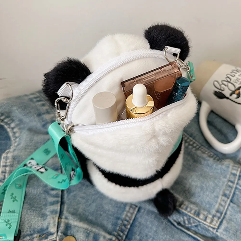 Japanese Cute Cartoon Panda Satchel Soft Plush Women's Crossbody Bags Winter Kawaii Doll Small Mobile Phone Pouch for Teen Girls