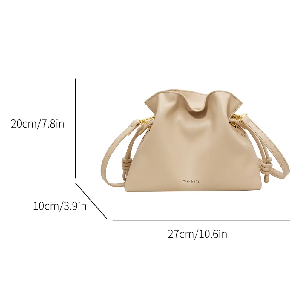 Soft PU Leather Female Small Shoulder Bag Pleated Cloud Bag with Drawstring Solid Bucket Bag Ladies Simple Chic Hobo Bag Satchel