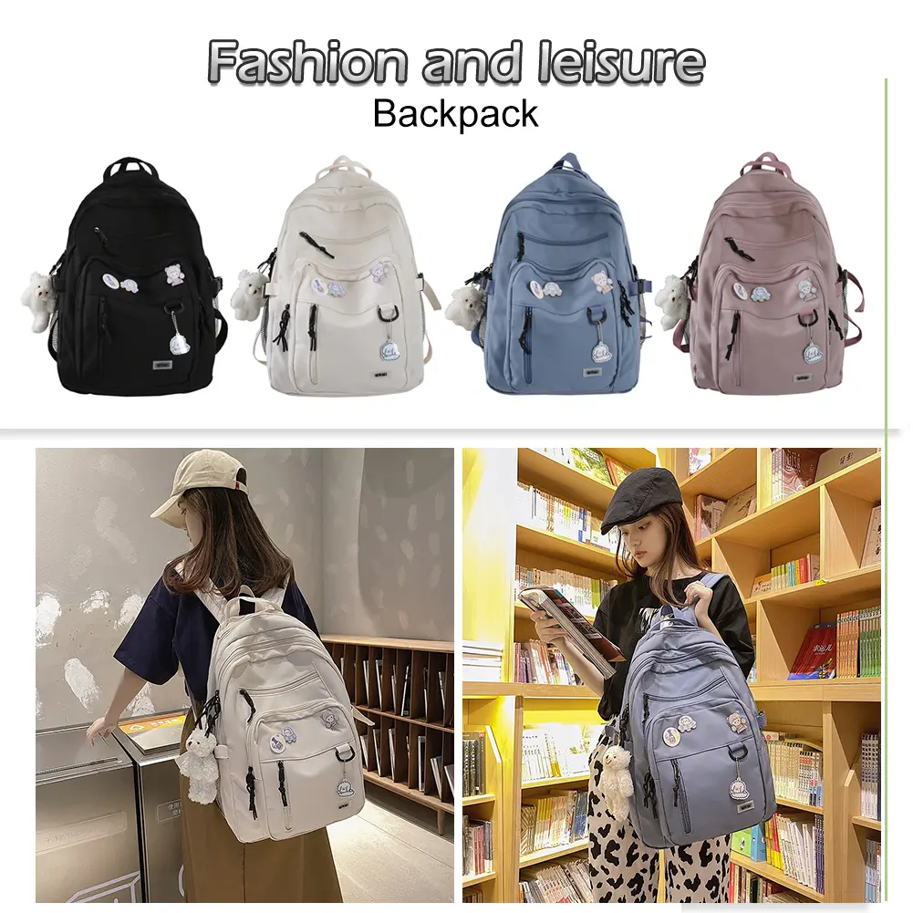 Simple College Backpacks Multi-pocket Casual School Book Bag Large Capacity Aesthetic Backpack Adjustable Strap for High School
