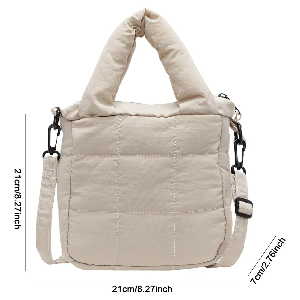 Puffer Lightweight Crossbody Bag Women Puffy Cotton Shoulder Bag with Inner Pockets Solid Nylon Top Handle Handbag Down Tote Bag