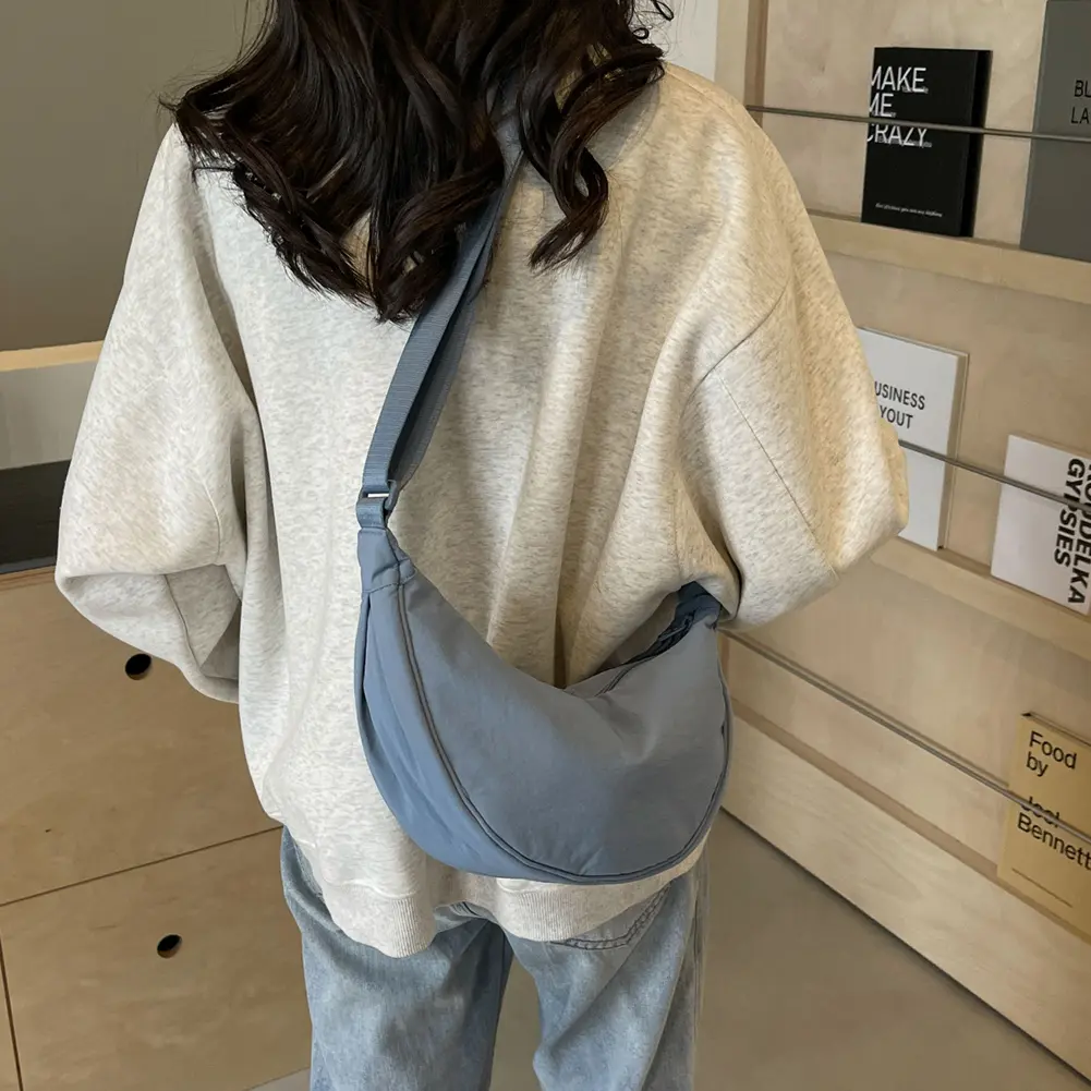 Cloud Dumpling Bag Nylon Padded Women's Half Moon Crossbody Bags Adjustable Strap Casual Shoulder Bags Solid Simple Crescent Bag