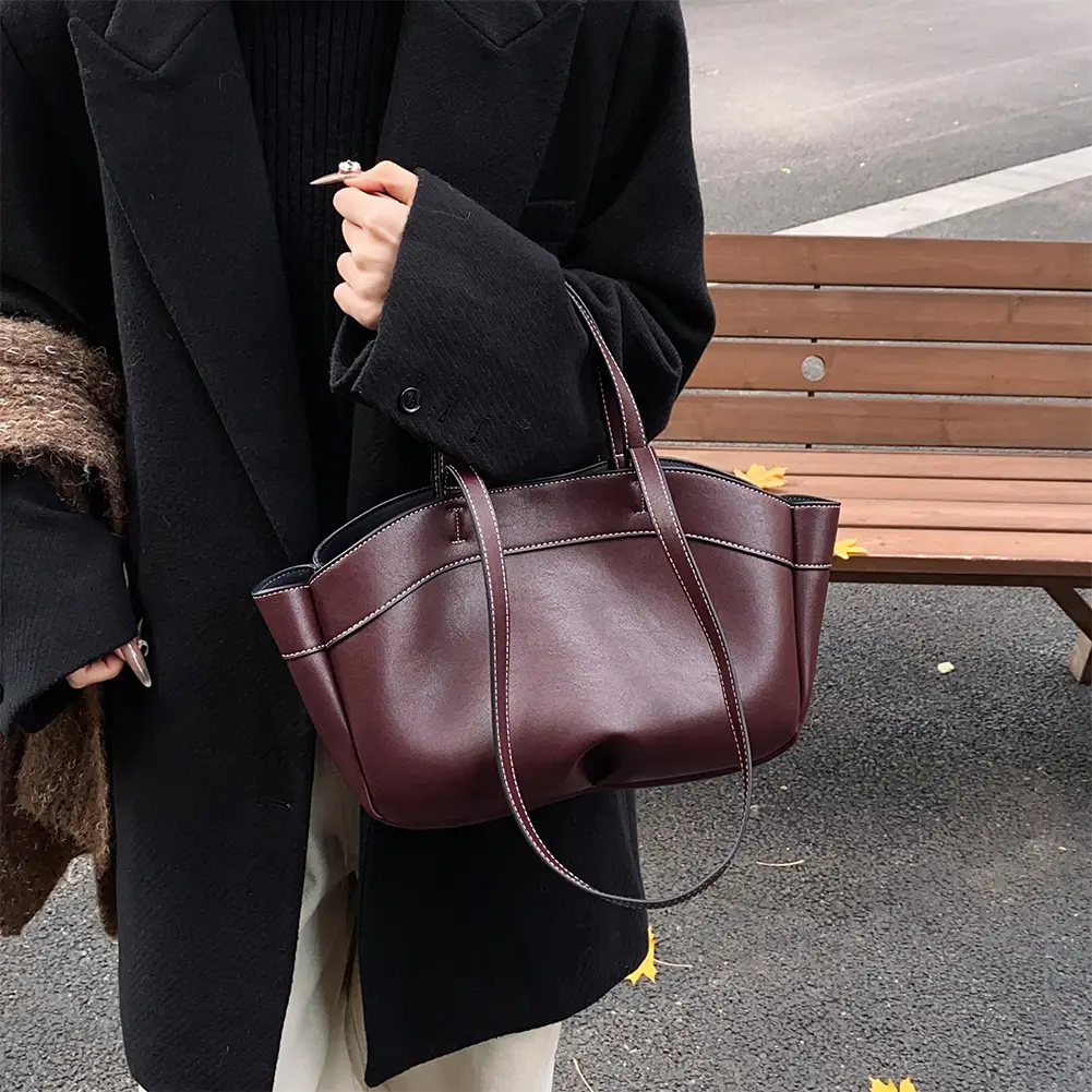 Women Tote Bag Underarm Bag Large Capacity PU Leather Shoulder Bags Vintage Solid Crossbody Bag Trendy Briefcase Bags with Purse