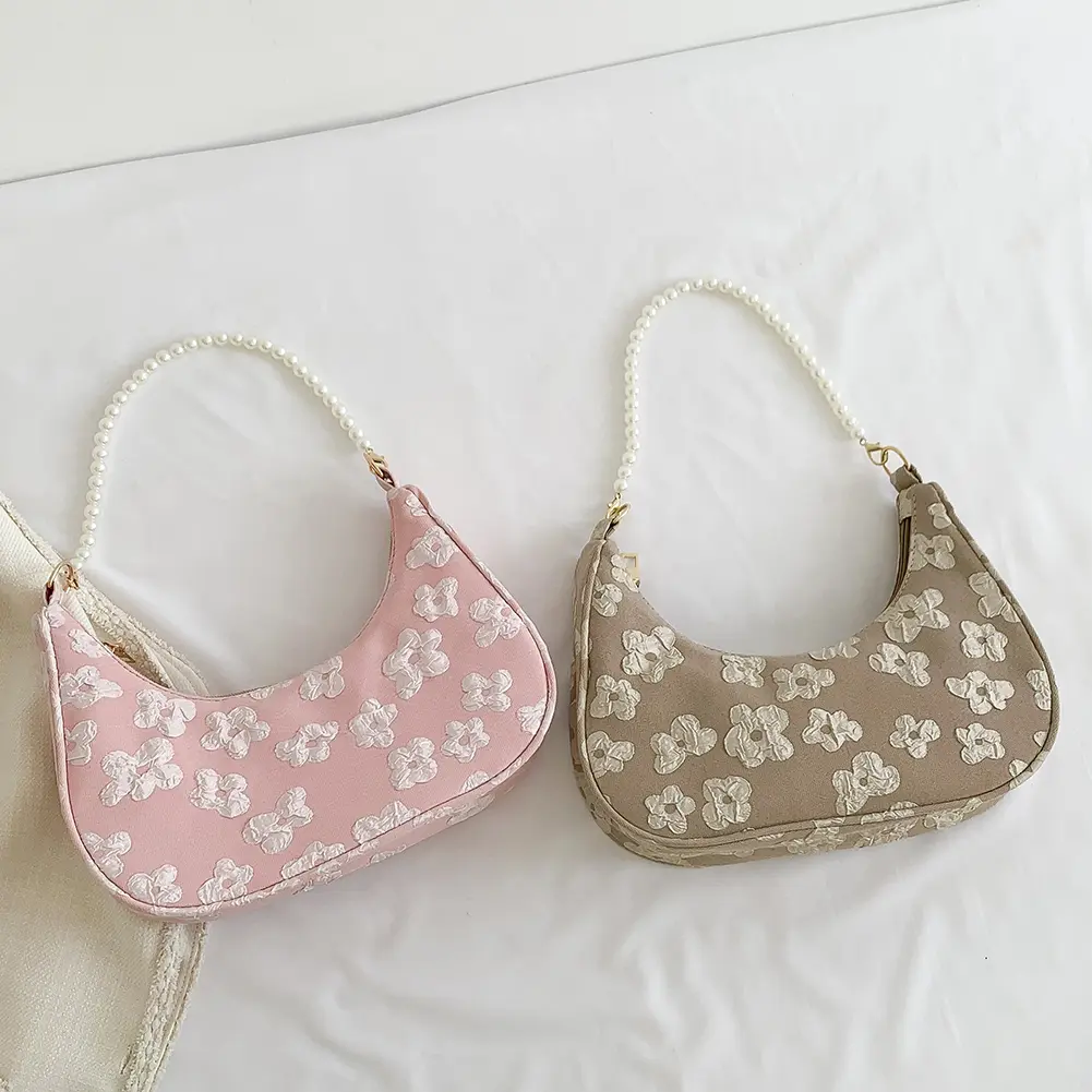 Women Flower Print Chain Small Tote Bags Fashion Canvas Satchels New Shoulder Bag Cute Clutch Purse 2023 Trend Designer Tote Bag