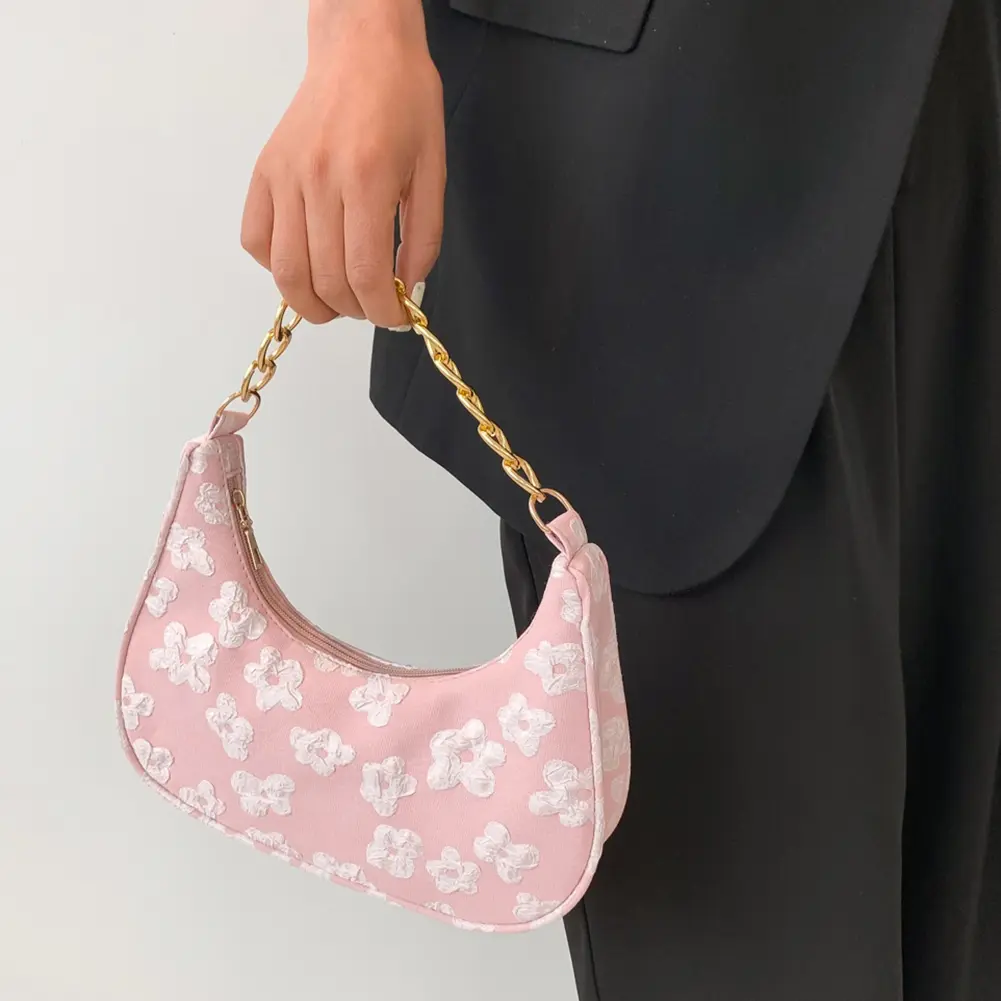 Women Flower Print Chain Small Tote Bags Fashion Canvas Satchels New Shoulder Bag Cute Clutch Purse 2023 Trend Designer Tote Bag