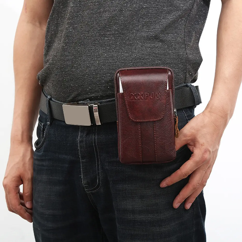Men's Waist Bag Genuine Leather Solid Color Travel Business Casual Fanny Packs Outdoor Sports Pouch Mobile Phone Purse Pockets