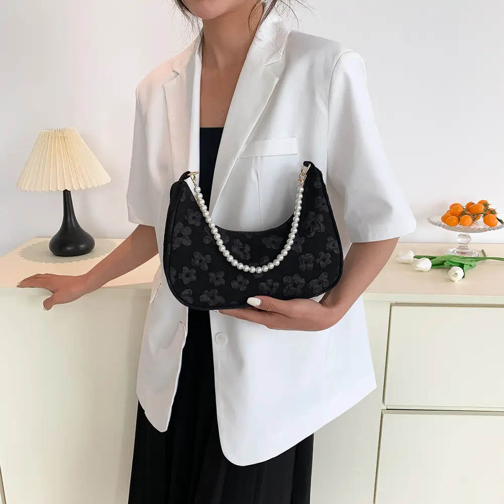 Women Flower Print Chain Small Tote Bags Fashion Canvas Satchels New Shoulder Bag Cute Clutch Purse 2023 Trend Designer Tote Bag