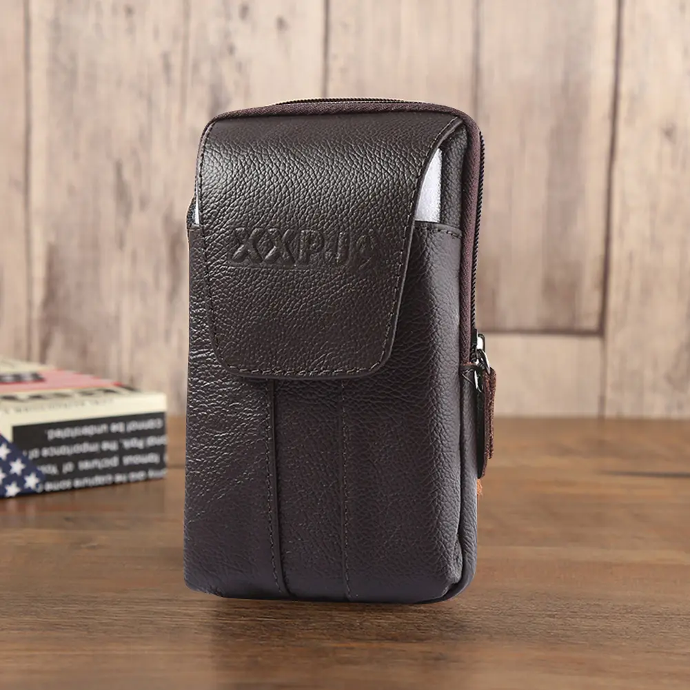 Men's Waist Bag Genuine Leather Solid Color Travel Business Casual Fanny Packs Outdoor Sports Pouch Mobile Phone Purse Pockets