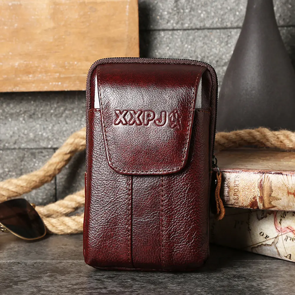 Men's Waist Bag Genuine Leather Solid Color Travel Business Casual Fanny Packs Outdoor Sports Pouch Mobile Phone Purse Pockets
