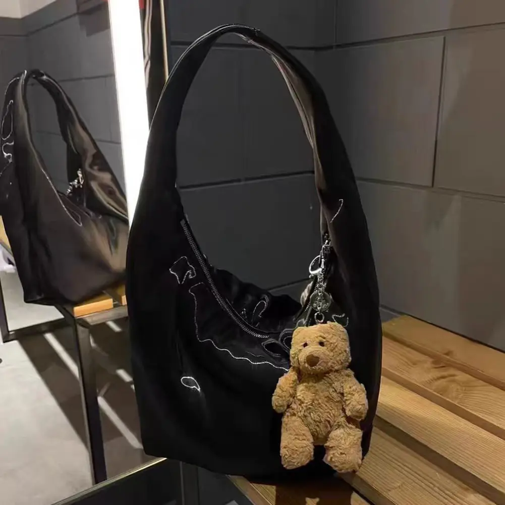 Women Underarm Bag Fashion Shoulder Bag Large Capacity Simple Stain Handbag Zip Closure Trendy Tote Purse Outdoor Travel Bag