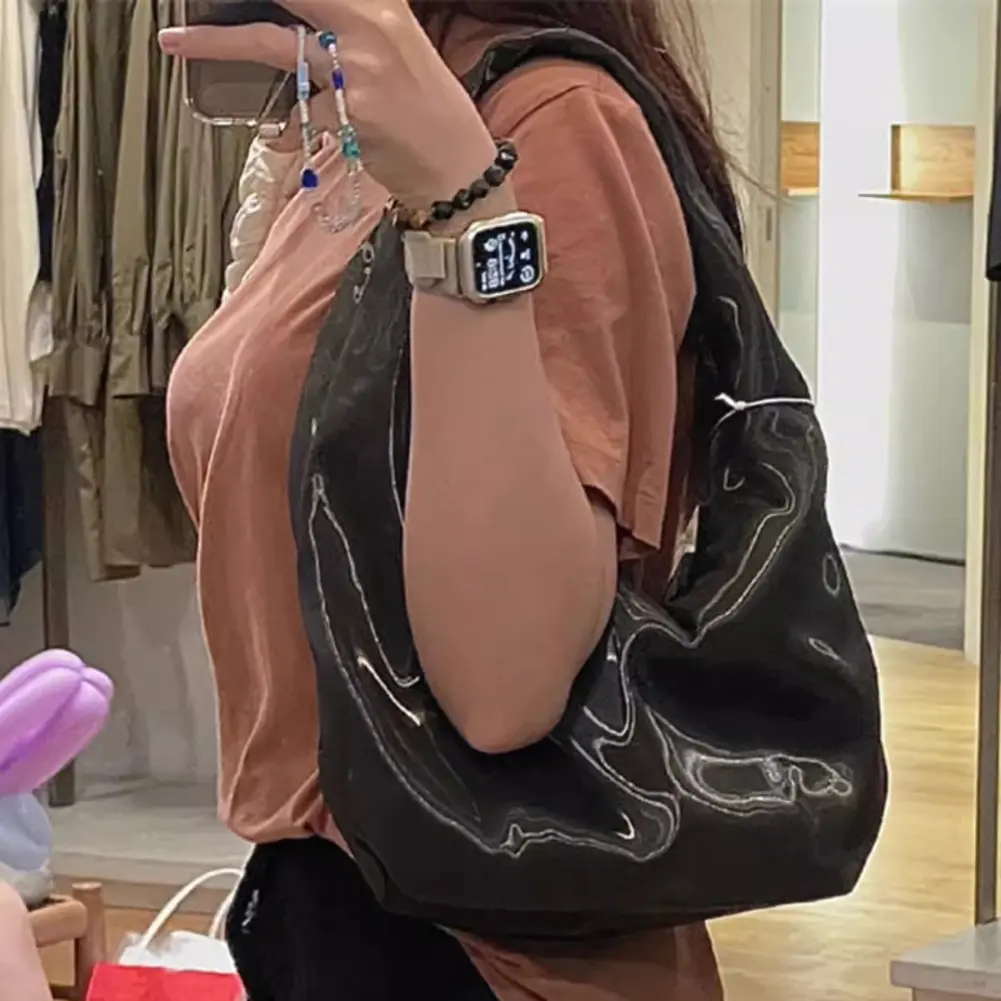 Women Underarm Bag Fashion Shoulder Bag Large Capacity Simple Stain Handbag Zip Closure Trendy Tote Purse Outdoor Travel Bag