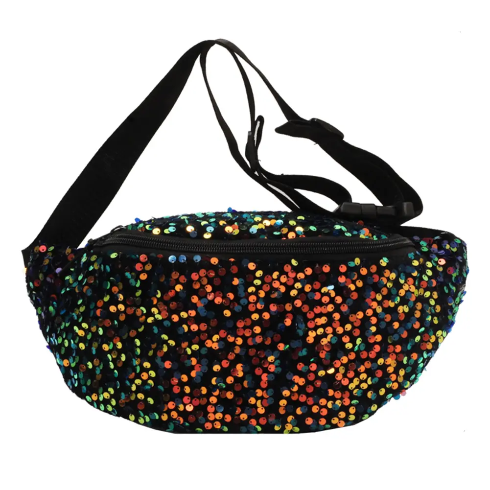 Women New Chest Bag Luxury Crossbody Bags Leather Sequin Sling Shoulder Bag Adjustable Strap Shining Ladies Commuting Waist Bags