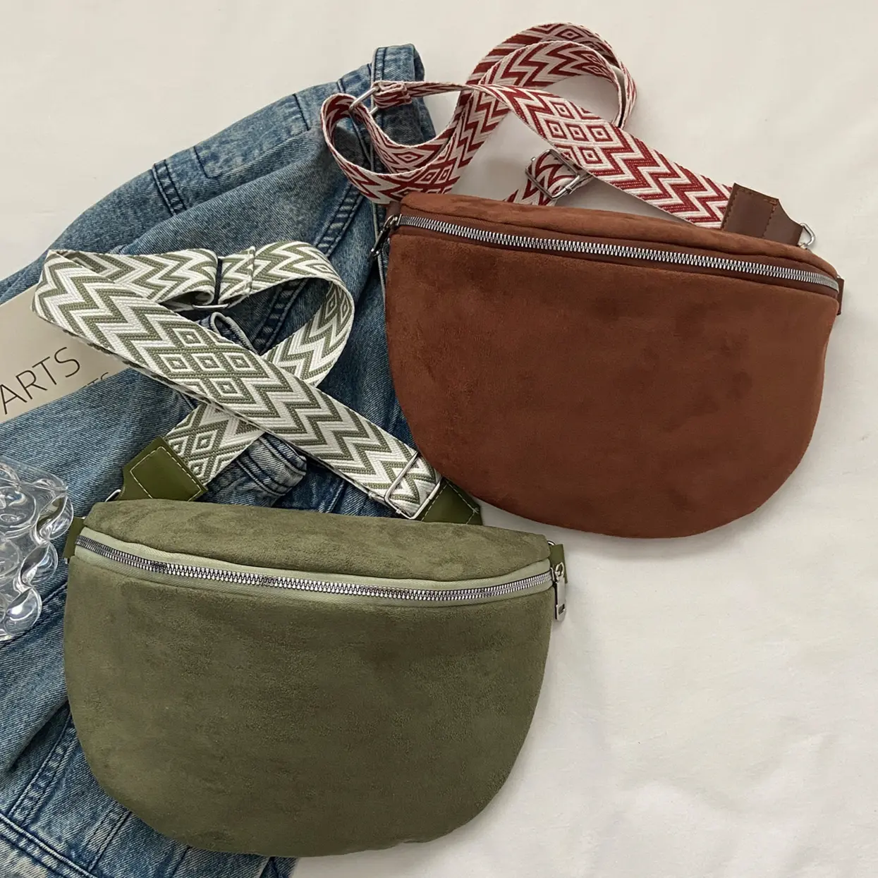 Fashion Suede Women Waist Bag Retro Half Moon Banana Bag Wide Strap Ladies Trend Satchel Solid Color Chest Bag Luxury Fanny Pack