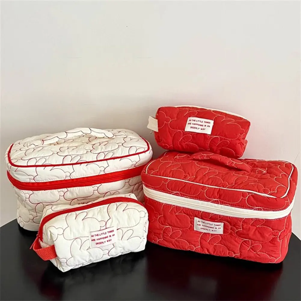 Cute Quilting Cotton Makeup Bags Women's Zipper Cosmetic Organizer Female Cloth Handbag INS Rabbit Embroidered Wash Storage Bags
