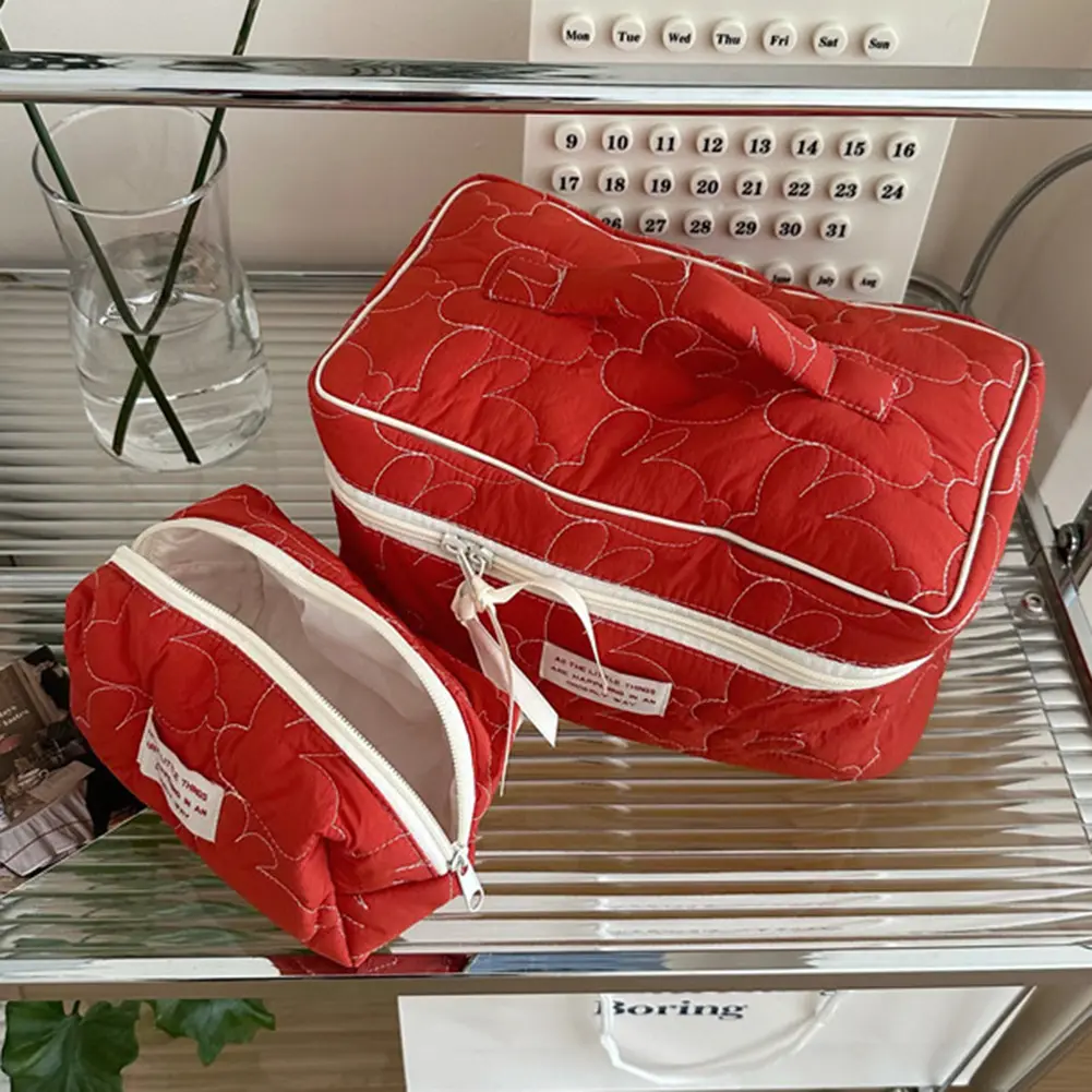 Cute Quilting Cotton Makeup Bags Women's Zipper Cosmetic Organizer Female Cloth Handbag INS Rabbit Embroidered Wash Storage Bags