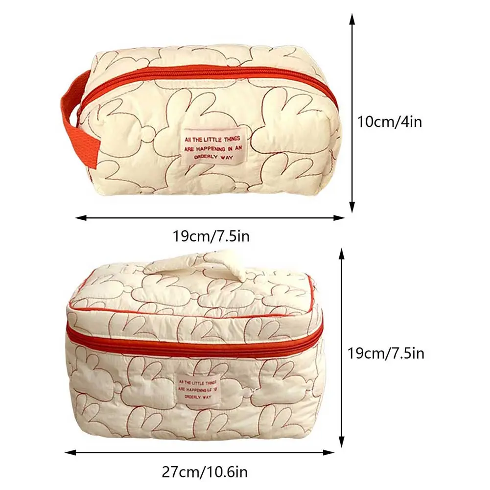 Cute Quilting Cotton Makeup Bags Women's Zipper Cosmetic Organizer Female Cloth Handbag INS Rabbit Embroidered Wash Storage Bags