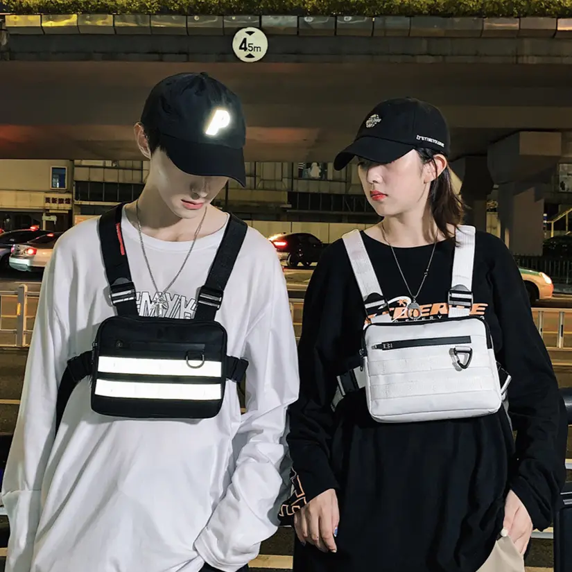 Pocket Chest Front Pack Pouch Unisex Streetwear Vest Rig Carry Bags Oxford Cloth Waistcoat Hip Hop Chest Bags Street Fanny Packs