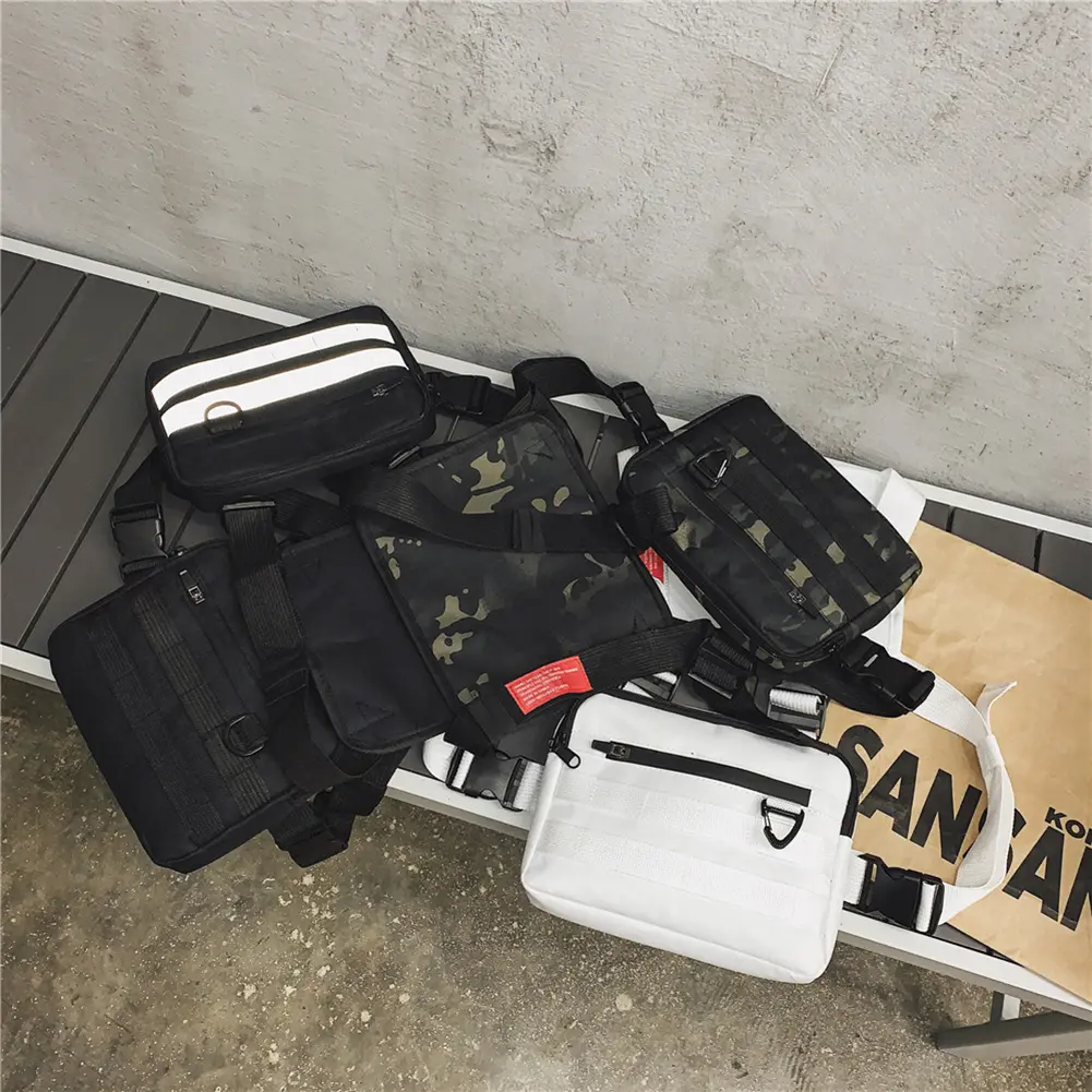 Pocket Chest Front Pack Pouch Unisex Streetwear Vest Rig Carry Bags Oxford Cloth Waistcoat Hip Hop Chest Bags Street Fanny Packs