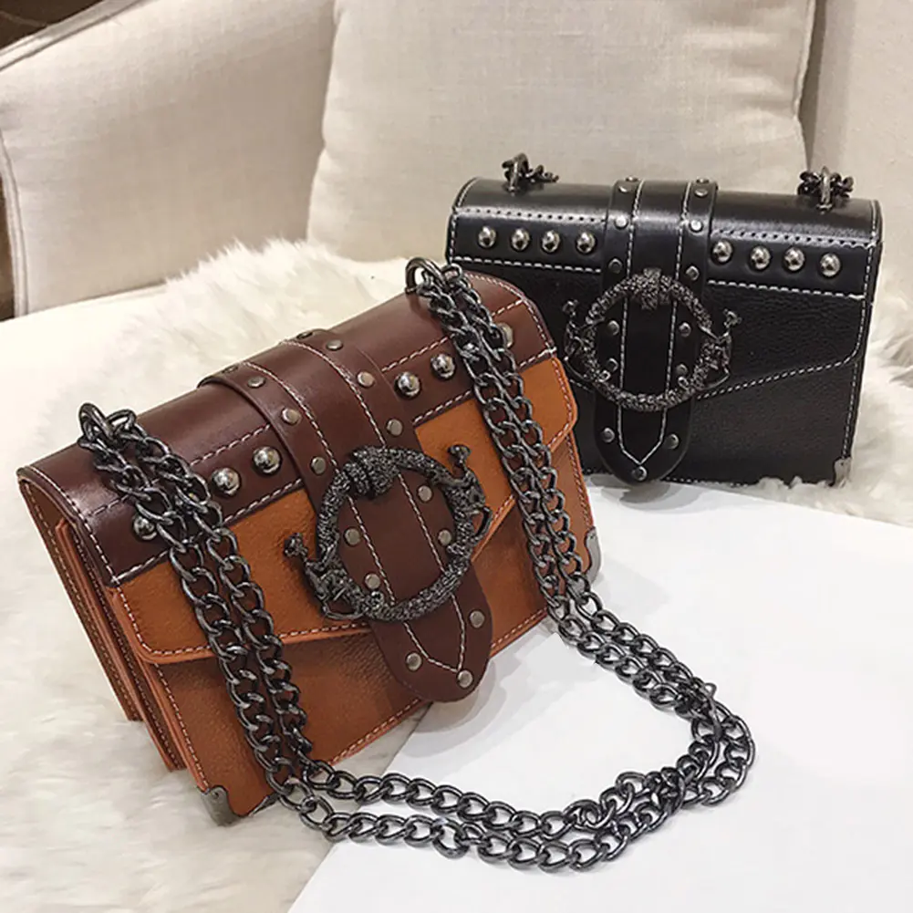 European Fashion Ladies Square Bags 2023 New Quality PU Leather Female Designer Totes Rivet Lock Chain Shoulder Messenger bags