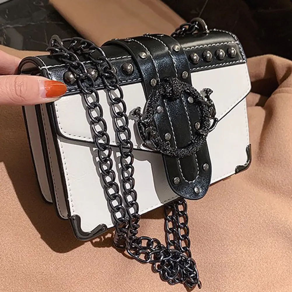 European Fashion Ladies Square Bags 2023 New Quality PU Leather Female Designer Totes Rivet Lock Chain Shoulder Messenger bags