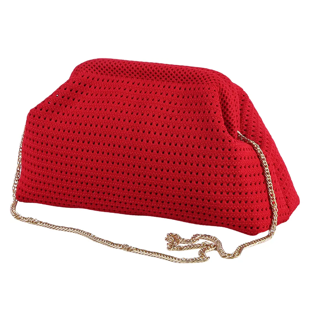 Women Crochet Solid Color Casual Beach Bag Adjustable Shoulder Crossbody Bag Summer Woven Purse Hollow Dumpling Pouch Handbag