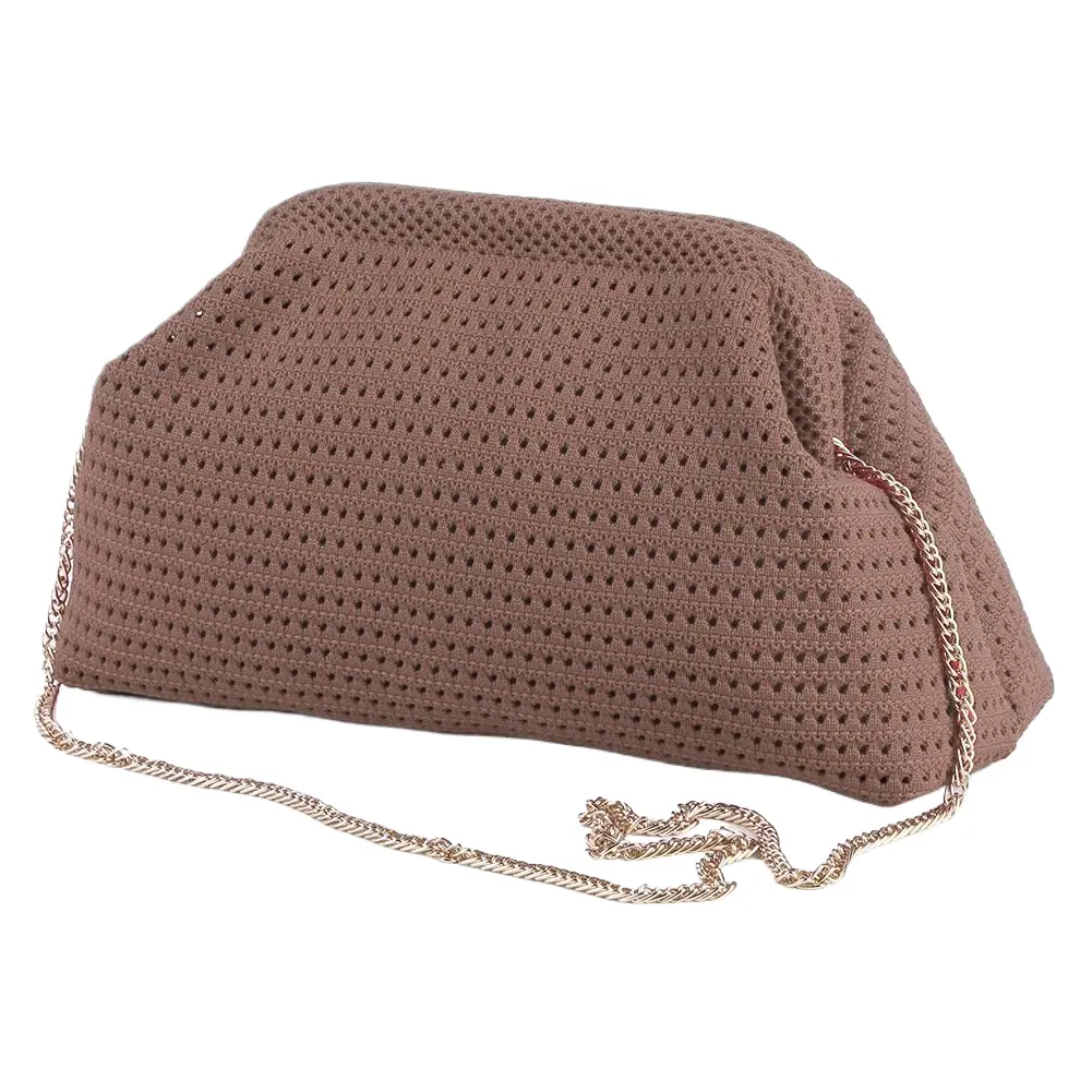 Women Crochet Solid Color Casual Beach Bag Adjustable Shoulder Crossbody Bag Summer Woven Purse Hollow Dumpling Pouch Handbag