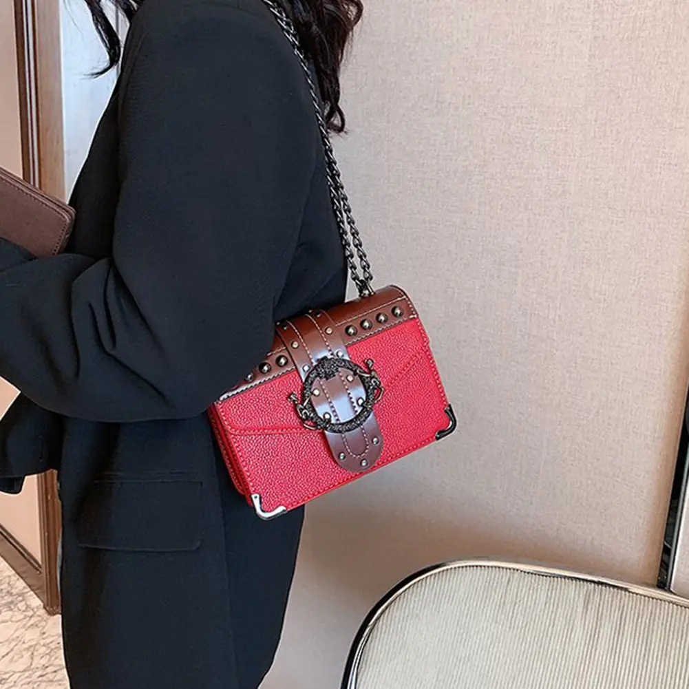 European Fashion Ladies Square Bags 2023 New Quality PU Leather Female Designer Totes Rivet Lock Chain Shoulder Messenger bags