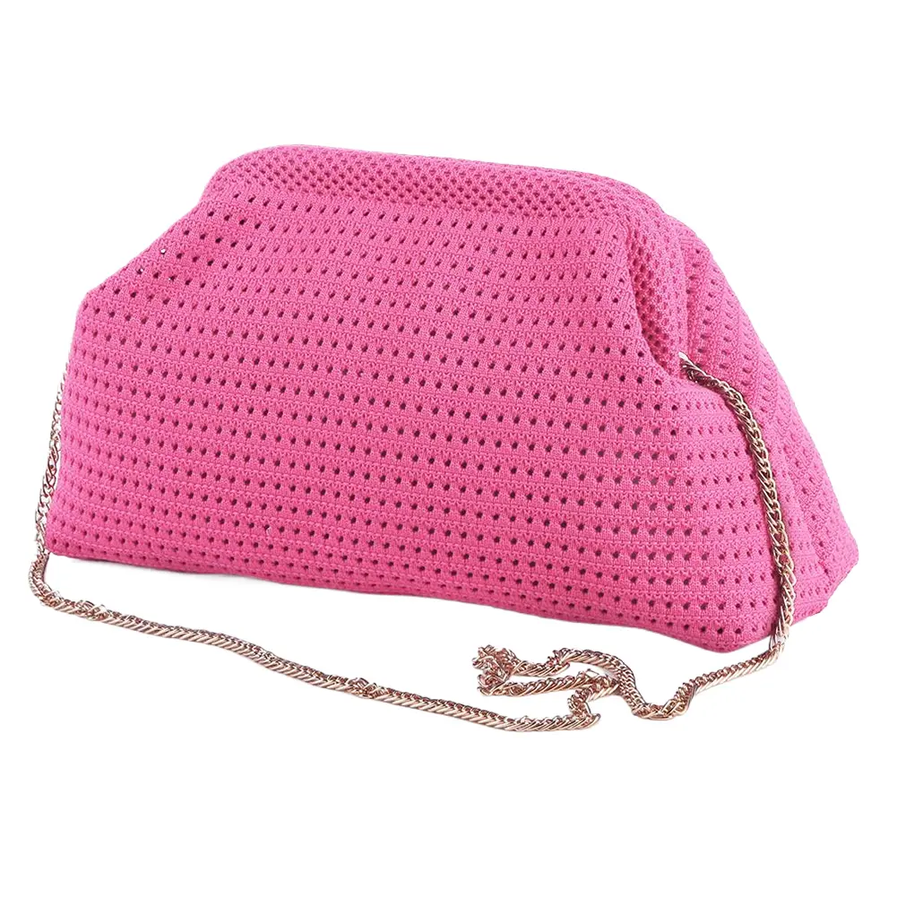 Women Crochet Solid Color Casual Beach Bag Adjustable Shoulder Crossbody Bag Summer Woven Purse Hollow Dumpling Pouch Handbag