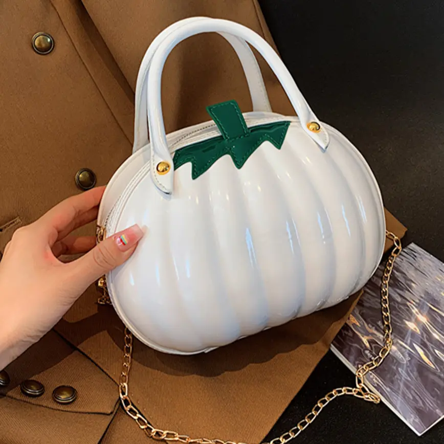 Halloween Waterproof Chain Crossbody Bag 2023 Pumpkin Shaped Candy Purses Fashion Women Sling Satchel PU Leather Top Handle Bags