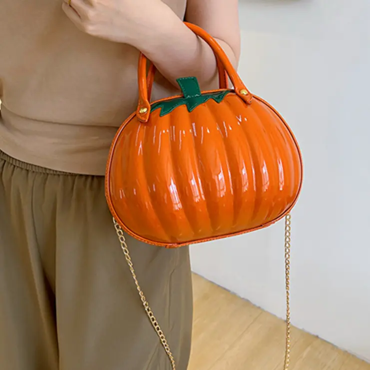 Halloween Waterproof Chain Crossbody Bag 2023 Pumpkin Shaped Candy Purses Fashion Women Sling Satchel PU Leather Top Handle Bags