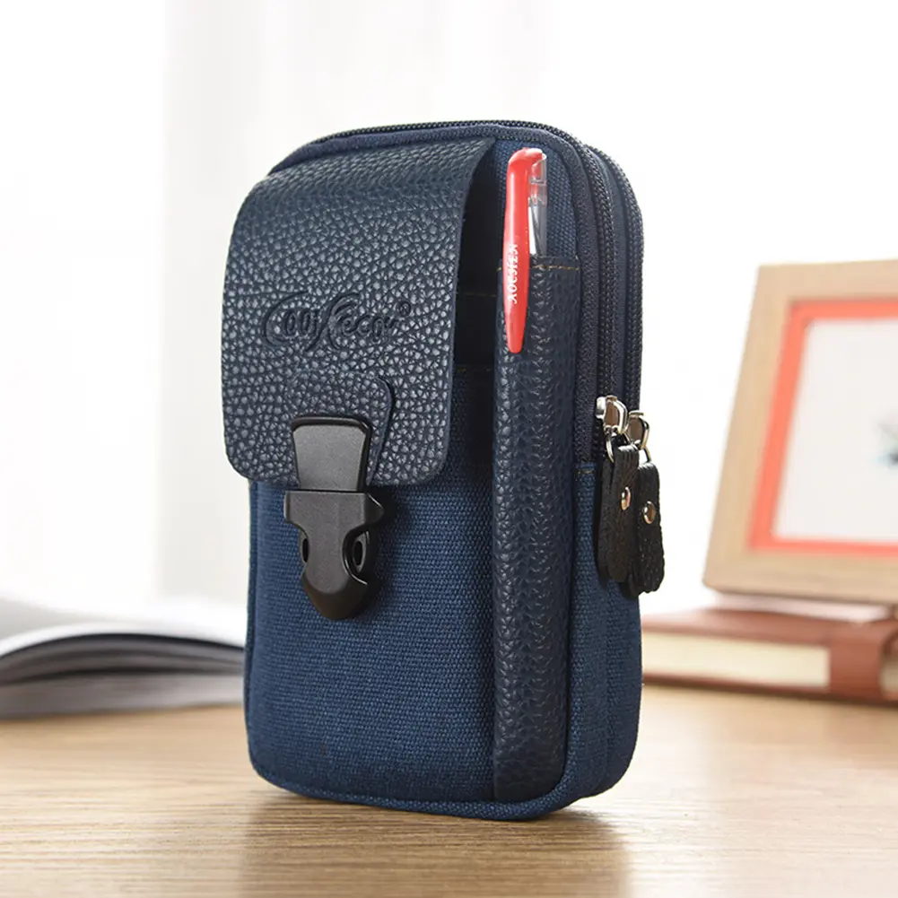 Men's Canvas Fanny Waist Bag Business Sports Casual Mobile Phone Belt Bum Pouch Wallet Elderly Male Zipper Outdoor Pocket