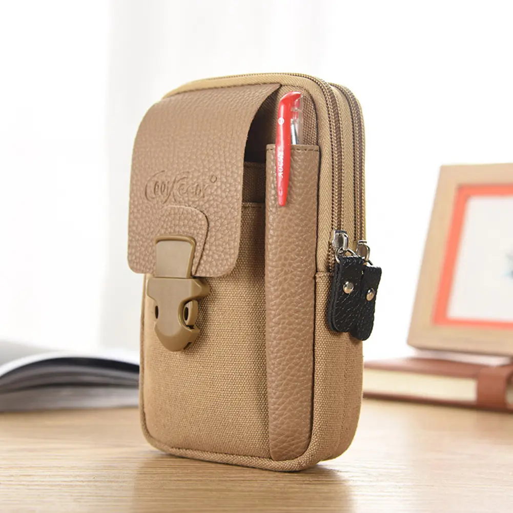 Men's Canvas Fanny Waist Bag Business Sports Casual Mobile Phone Belt Bum Pouch Wallet Elderly Male Zipper Outdoor Pocket