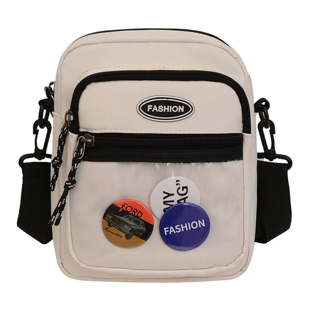 Japanese New Men&Women Casual Crossbody Bag with Clear Badge Pocket 2023 Unisex Square Shoulder Bags Vintage Nylon Small Satchel
