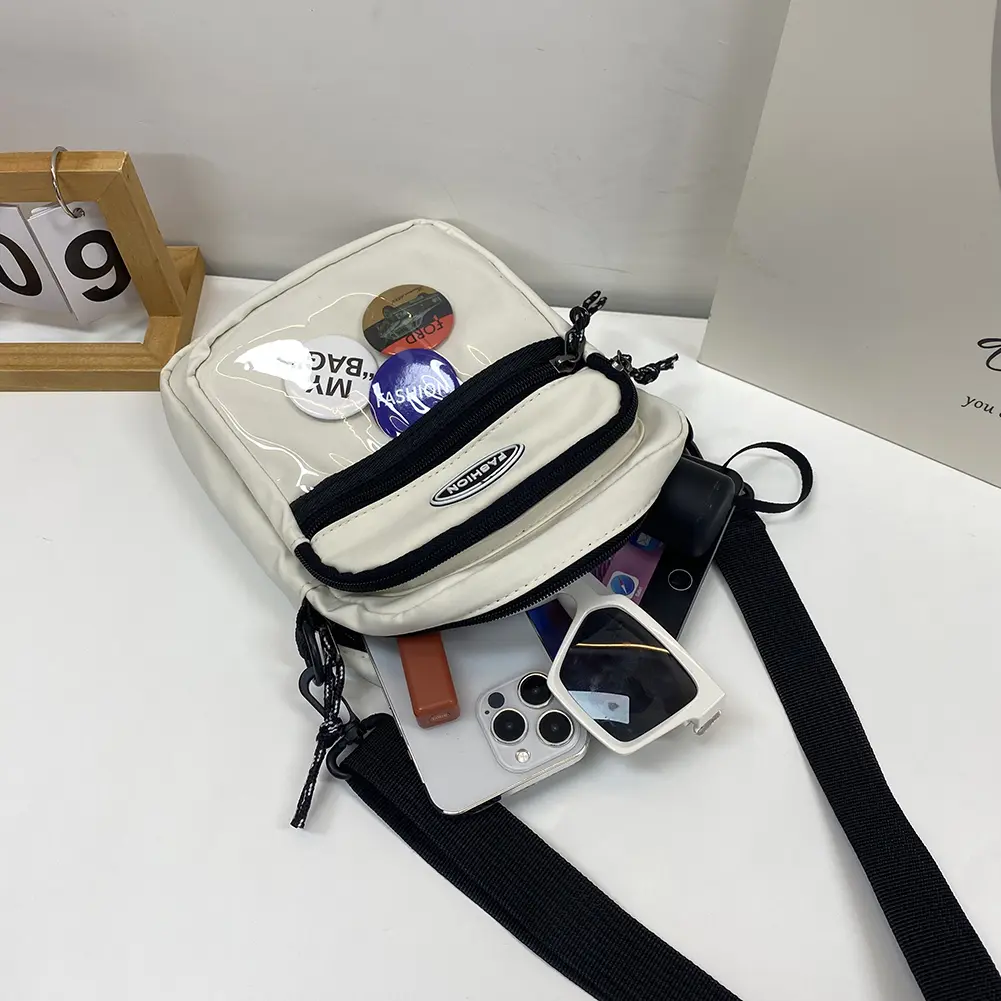 Japanese New Men&Women Casual Crossbody Bag with Clear Badge Pocket 2023 Unisex Square Shoulder Bags Vintage Nylon Small Satchel