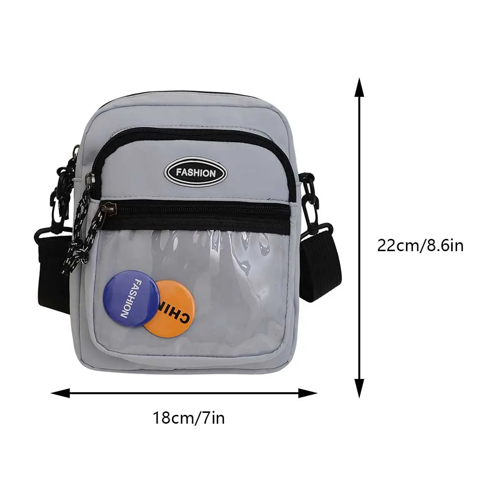 Japanese New Men&Women Casual Crossbody Bag with Clear Badge Pocket 2023 Unisex Square Shoulder Bags Vintage Nylon Small Satchel