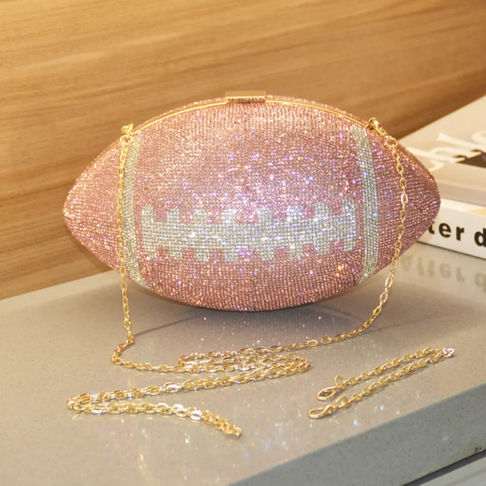 Football Shape Bling Evening Bag Luxury Rhinestone Dinner Purse Creative Banquet Bag 2024 Euro-American Shiny Diamond Clutch Bag
