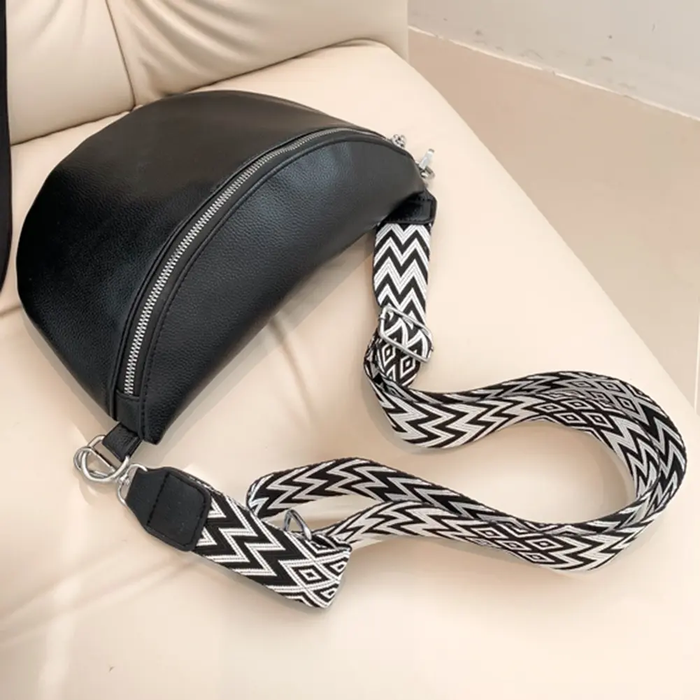 Fashion Fanny Pack Bum Bag Wide Jacquard Strap Ladies Handbags PU Leather Casual Solid Color Chest Bag Elegant Crossbody Bag