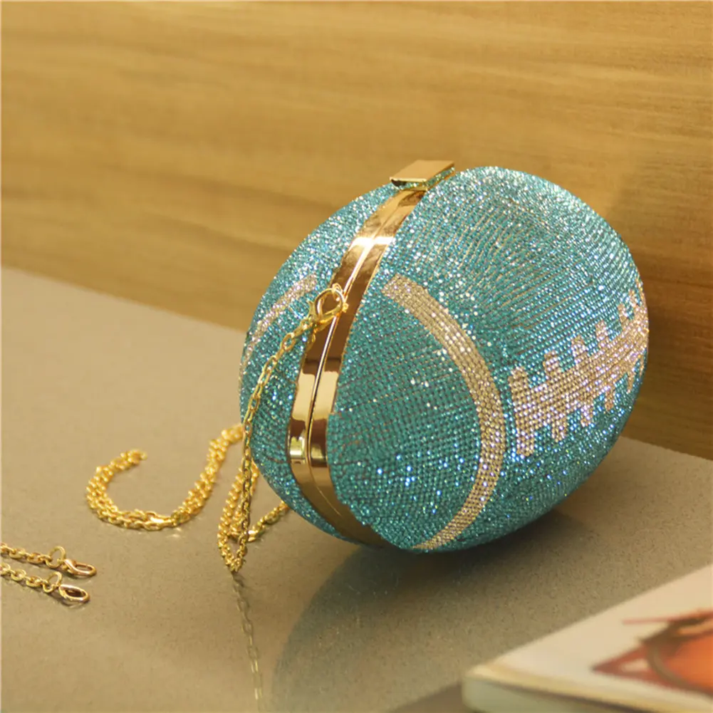 Football Shape Bling Evening Bag Luxury Rhinestone Dinner Purse Creative Banquet Bag 2024 Euro-American Shiny Diamond Clutch Bag