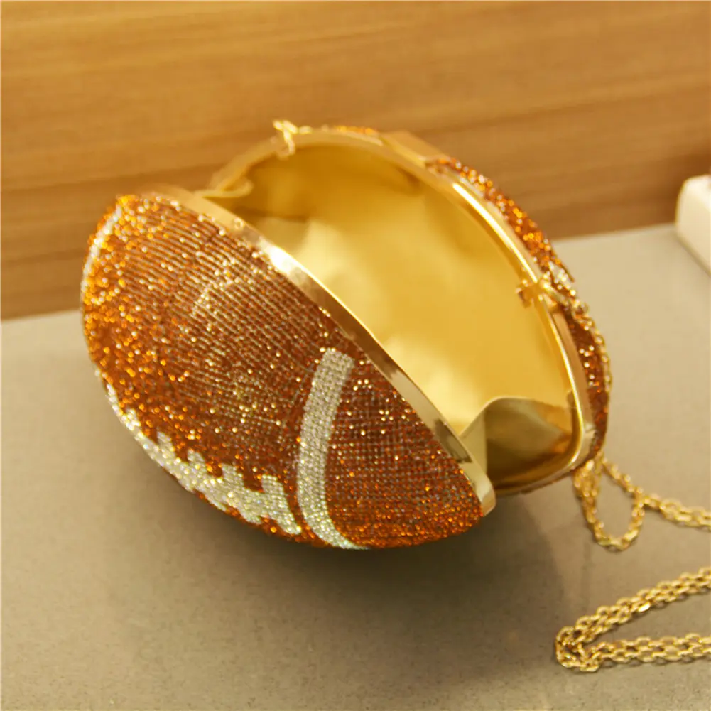Football Shape Bling Evening Bag Luxury Rhinestone Dinner Purse Creative Banquet Bag 2024 Euro-American Shiny Diamond Clutch Bag