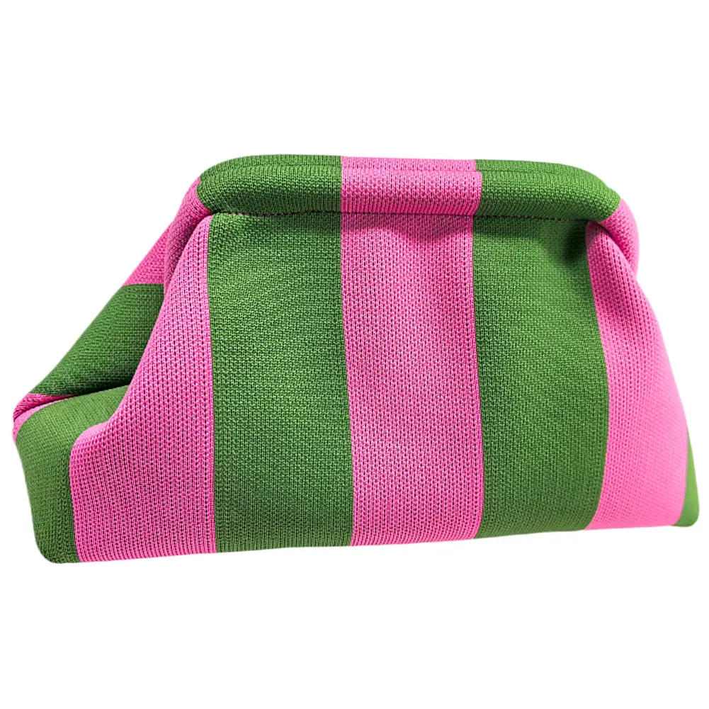 Summer Beach Clutch Bag Striped Color Small Crochet Handbag Knitting Dumpling Purse Handmade Woven Hollow Colorblock Evening Bag