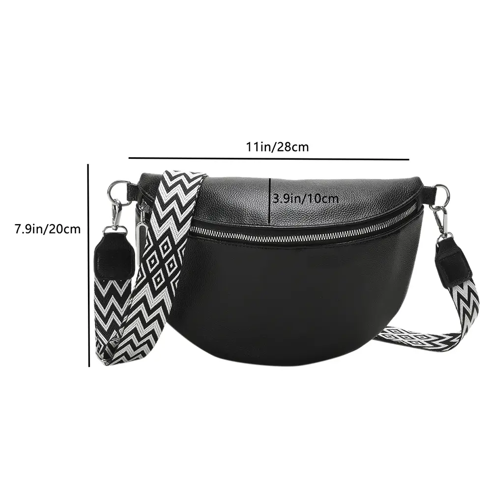 Fashion Fanny Pack Bum Bag Wide Jacquard Strap Ladies Handbags PU Leather Casual Solid Color Chest Bag Elegant Crossbody Bag